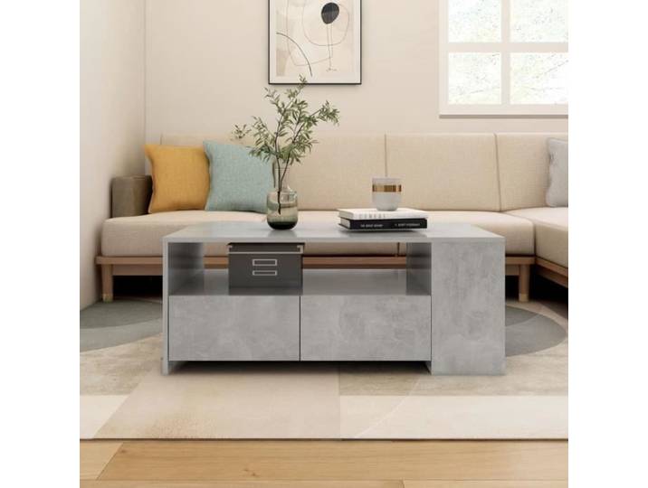 Table basse - ALOMEJOR - Gris béton - 102x55x42 cm - Bois d'ingénierie - Rangement pratique