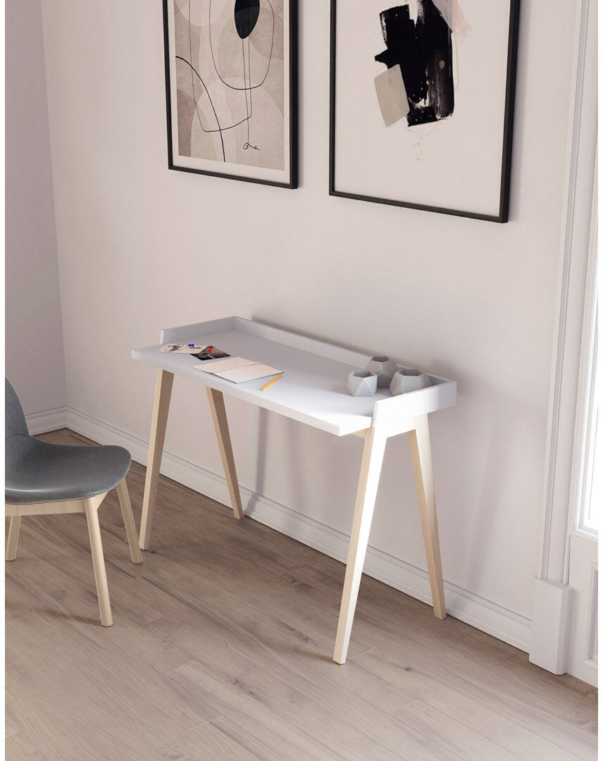 Brayden Studio Mcraney Solid Wood Writing Desk White/Light Oak