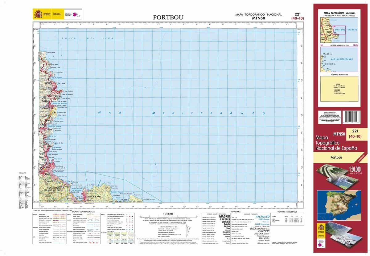 Carte topographique de l'Espagne n° 0221 - Portbou   CNIG - 1/50 000