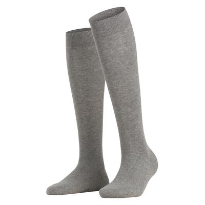 Kniestrümpfe FALKE "Family", Damen, Gr. 39-42, grau (graumix), Baumwollmischung, unifarben, Socken Kniestrümpfe, für Erwachsene, aus Baumwolle, atmungsaktiv, glatt