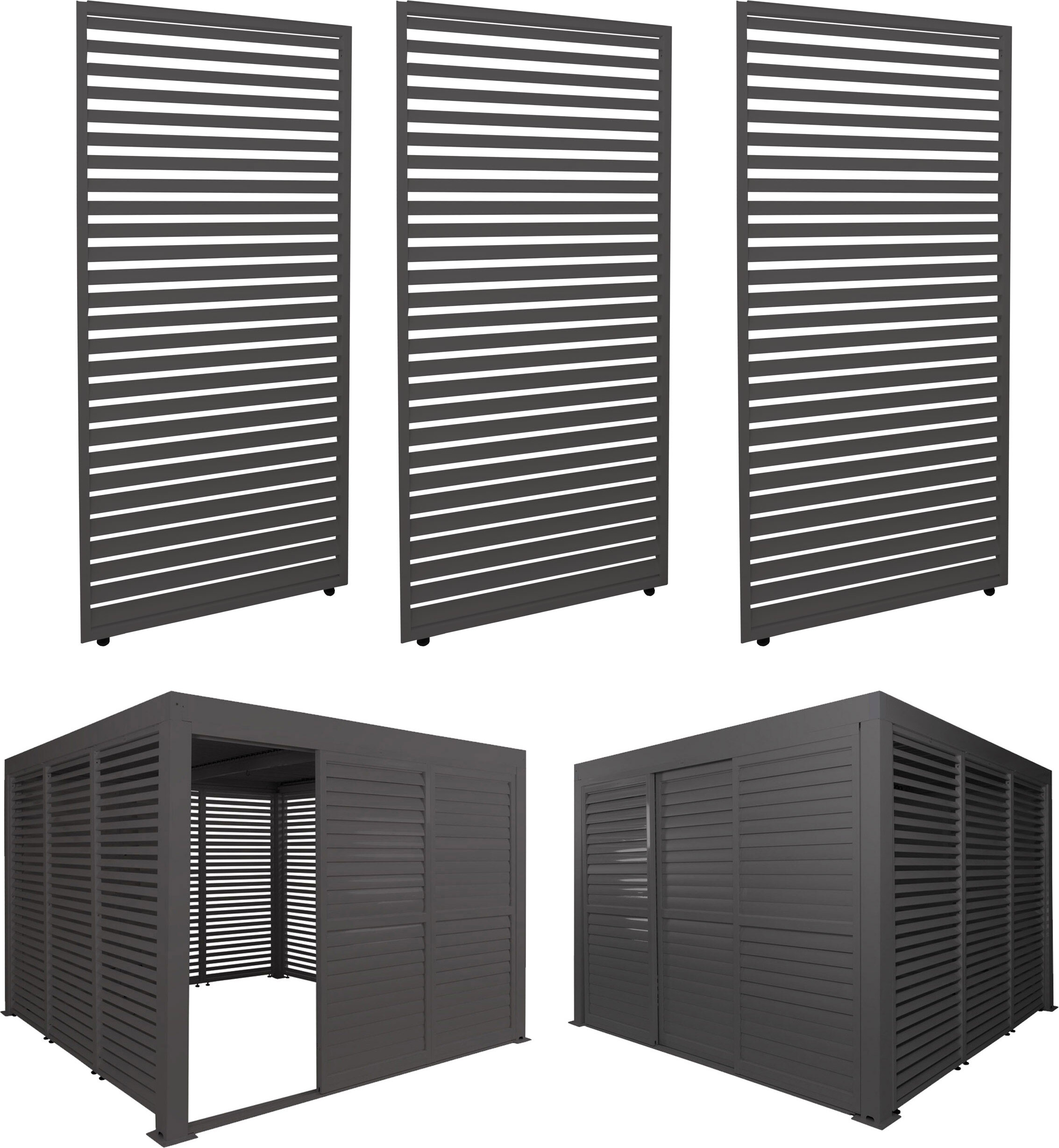 3er-Set Aluminium Paneele für Pergola HWC-L46, Terrassenüberdachung, Lamellenpaneel Modul, 204x271cm anthrazit
