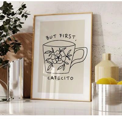 Inspire Essentials But First Cafecito Canvas Wall Art Minimalist Coffee Quote Decor 24 11.8 X 17.7 In