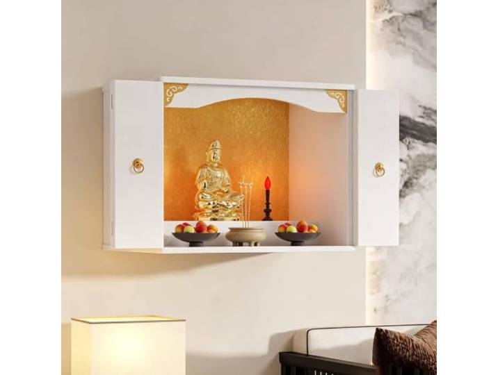 Wandaltar Schrein Offering Tisch, Buddha Altar Tisch Mit Türen,Chinesischer Meditationstisch, Buddhistisches Regal Für Figuren，for Buddha-Statuen, Kerzendosen, Räuchergefäße, Opfergaben