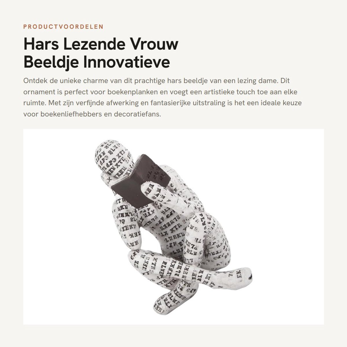 Dailygoods Beeldje Lezende Vrouw - Decoratief Hars Standbeeld voor op de Boekenplank