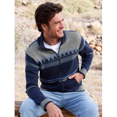 Cardigan CATAMARAN, Herren, Gr. 52, blau (marine, gemustert), 70% Polyacryl, 30% Wolle, gemustert, gestreift, mehrfarbig, Strickjacken