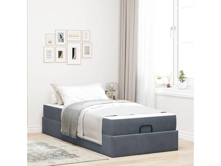WDGJJFECNMUEHI Samt Bettgestell modernes Design 90x190 cm Blassgrau Bettgestell mit Matratze Dunkelgrau Samt 90x190 cm Stabil Stauraum Bett mit Schubladen Härtegrad mittel für Schlafzimmer