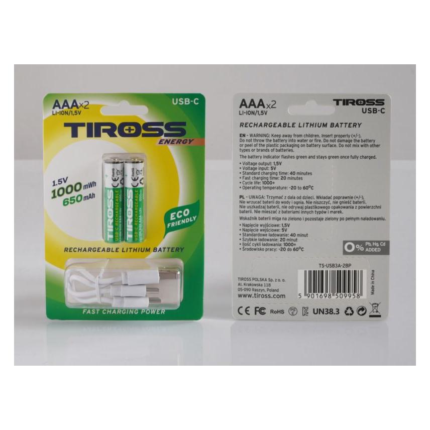 Tiross Wiederaufladbare Batterie R03 AAA, 2 Stück (2 Stk., AAA) (54315313)