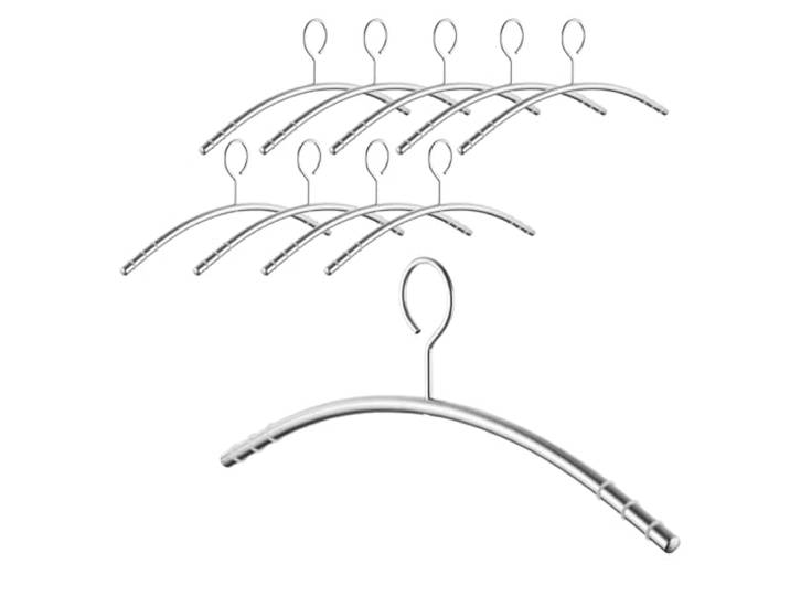 SOTECH 10 Stück Design Kleiderbügel Edelstahl SS201 mit Anti-Rutsch-Ringen (Öse 360 Grad drehbar, Rundrohr massiv Ø 12 mm x 433 mm, gebürstet) geschlossener Hemdbügel - Schutz vor Diebstahl