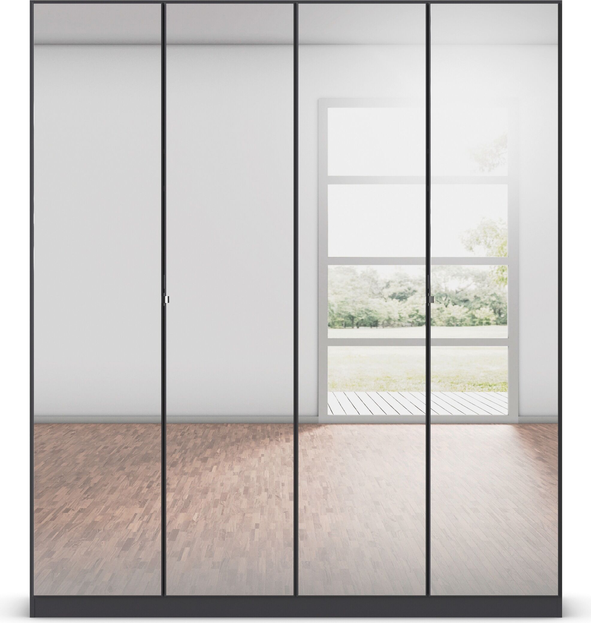 rauch "Reflect" mit Spiegelfront, inkl. praktischer Inneneinteilung und Stoffboxen-Set