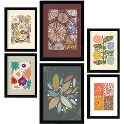POSTER Set Mit 6 Drucken Von Blütenblättern In Der Sammlung Ethnischere Dekorative Rahmen Für Ihr Zuhause Wandkunstdruck A3 & A4 Schwarzer Rahmen