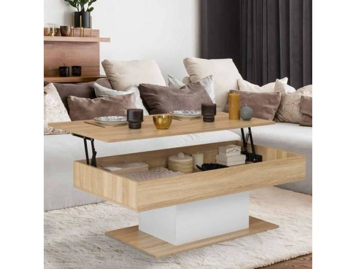 IDMARKET Table basse plateau relevable rectangulaire EDEN bois et blanc