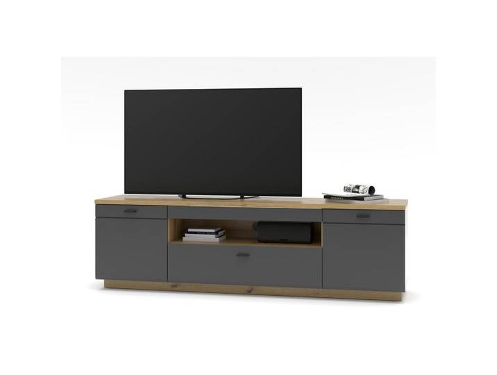 Mid.you Lowboard, Eiche Artisan, Graphitfarben, Holzwerkstoff, 2 Fächer, 1 Schublade(n) Schubladen, 200x60x47 cm, Wohnzimmer, TV Möbel, Lowboards