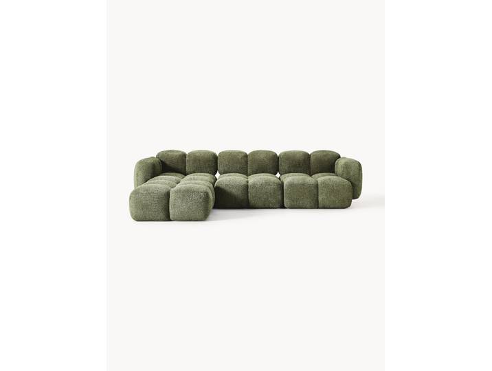 Canapé modulable 4 places en peluche-bouclette avec pouf Tayla