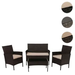 Poly-Rattan Garten-Garnitur HWC-N98, Sitzgruppe Lounge-Set, Metall Glas Stoff/Textil (180g/m2) ~ braun, Kissen creme