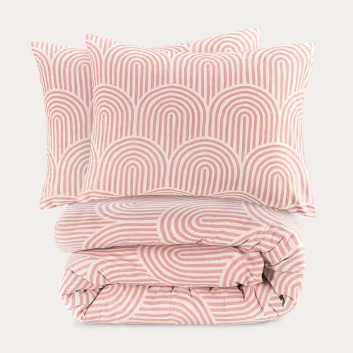 NOUS Living Rainbow katoenen grafisch 2-persoons dekbedovertrek - Roze - 200 x 200 cm