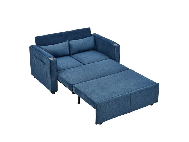 Canapé convertible 2 places en velours polyester bleu marine
