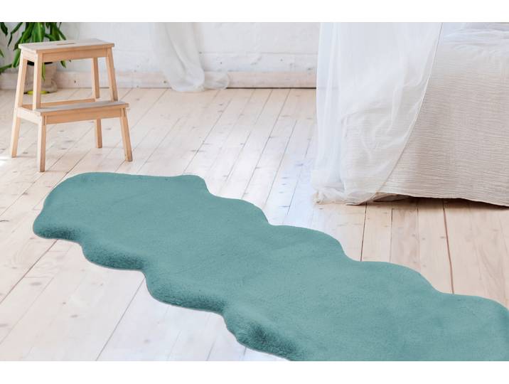 Fellteppich ARTE ESPINA Rabbit 300 , blau (türkis), B:60cm H:35mm L:180cm, Kunstfaser, Teppiche, Fellteppich, Kunstfell, Kaninchenfell-Haptik, supersoft, ideal als Bettvorleger