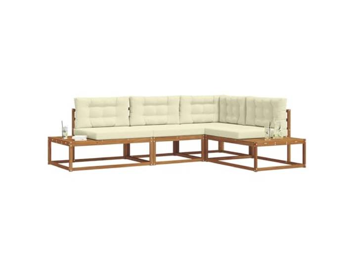 KTHLBRH Sofa-Set für den Außenbereich aus natürlichem Akazienholz und Lattenrost-Design, wetterfest, sektionale Konfiguration, inklusive 4 Kissen