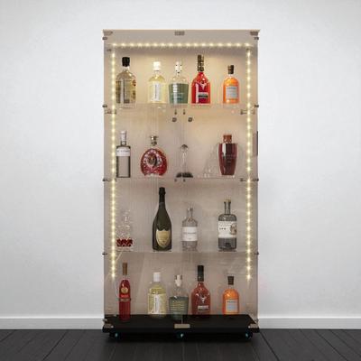 Fundinbaths Tempered Glass Display Cabinet with Bluetooth LED Lights, Locking Casters, Wine and Curio Storage Cabinet