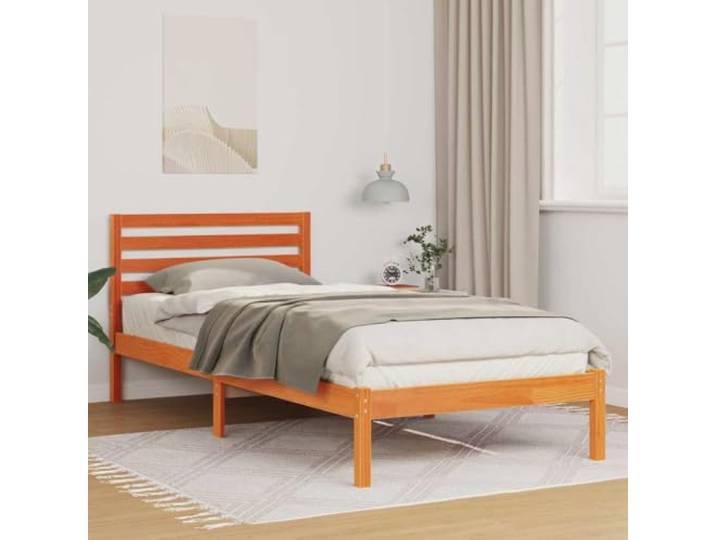 Bettrahmen Wachsbraun 80 x 220 cm Massives Kiefernholz Plattform Design, Ohne Boxspring, Lattenrost Inklusive, Einfache Montage
