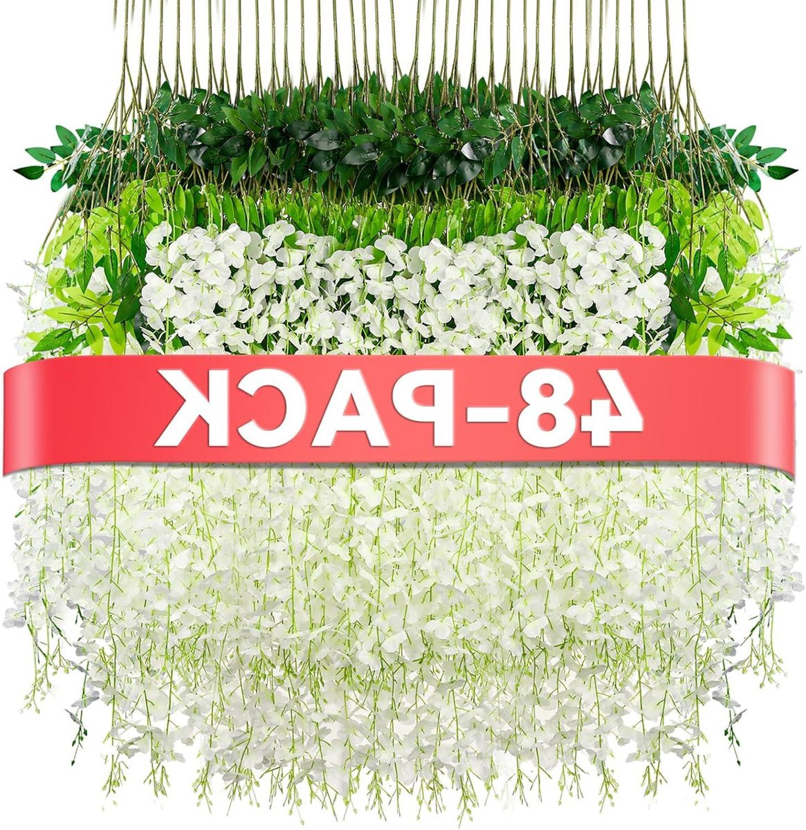 48 stuks Wisteria hangende kunstbloemen zijde - witte slingers voor bruiloft en tuin decoratie