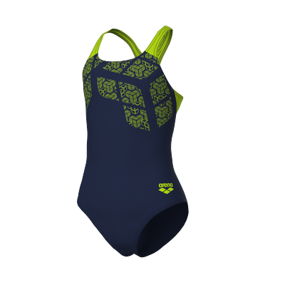 Badeanzug ARENA "G ARENA KIKKO SWIMSUIT SWIM PRO BACK", Mädchen, Gr. 152, N-Gr, blau (navy, artic lime), Obermaterial: 80% Polyamid, 20% Elasthan, Badeanzüge Badeanzug, mit integriertem UV-Schutz UPF50+, chlor- und salzwasserbeständig