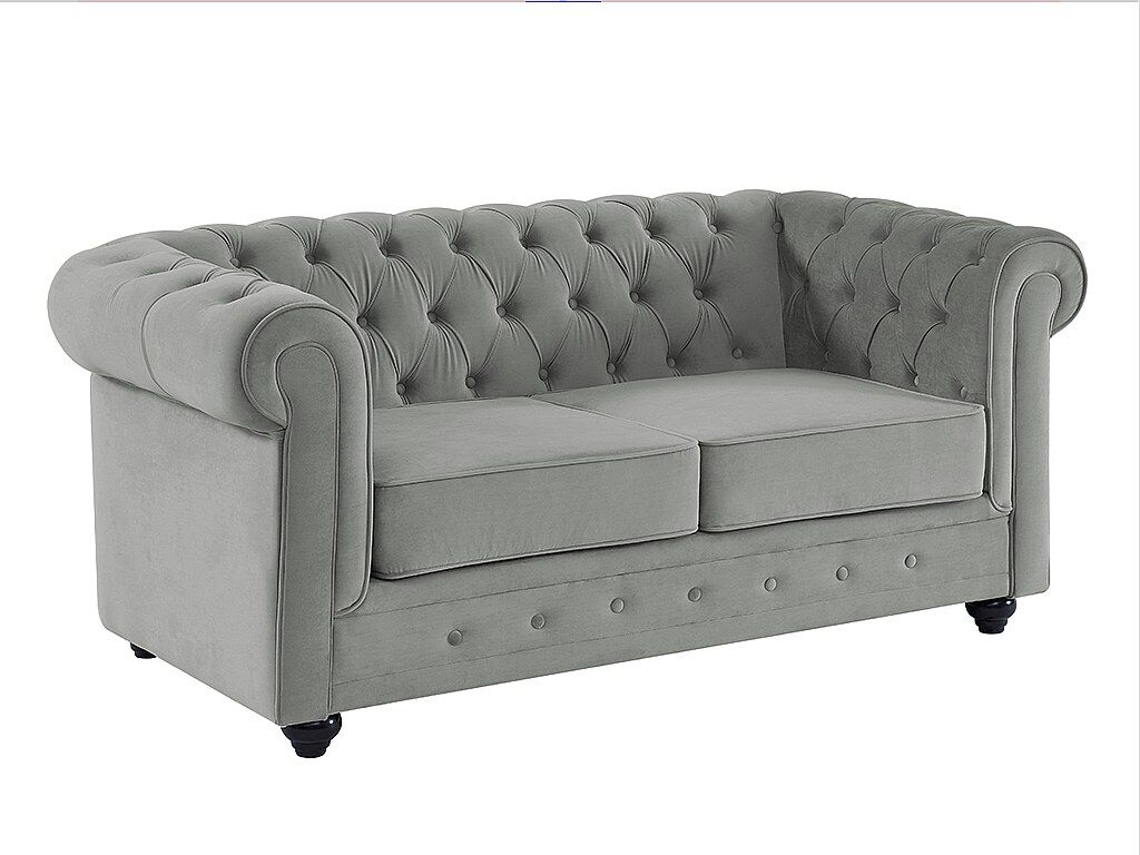 Vente-unique Sofa 2-Sitzer - Samt - Hellgrau - CHESTERFIELD