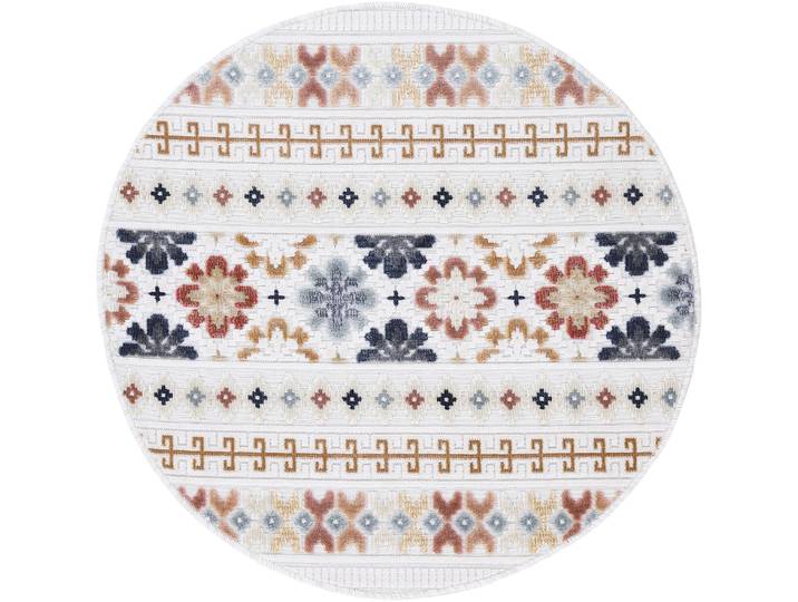 Teppich CARPETFINE Deja 103 , beige, H:4mm Ø:90cm, Polypropylen, Teppiche, Teppich, robustes Flachgewebe, Motiv- Floral Palmenblätter, Hoch-Tief Effekt