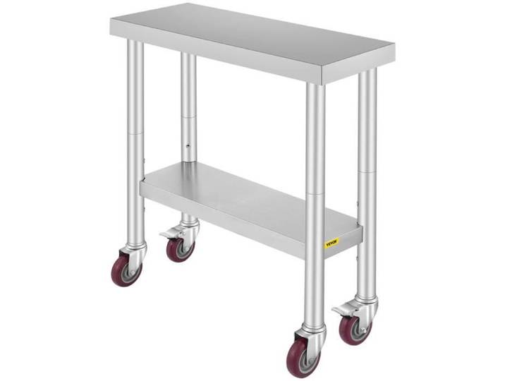 Table de Travail Cuisine à Roulettes 76 x 30 x 86 cm VEVOR Table Travail Inox 150kg pour Préparation des Repas Cafétérias Hôtels
