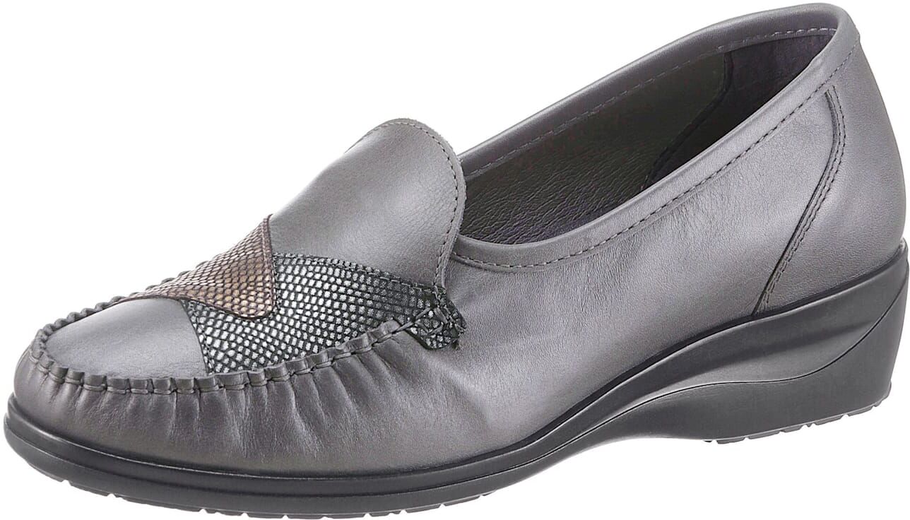 Mokassin CLASSIC, Damen, Gr. 42, grau (anthrazit), Glattleder, Basic, Schuhe Mokassin anthrazit 42