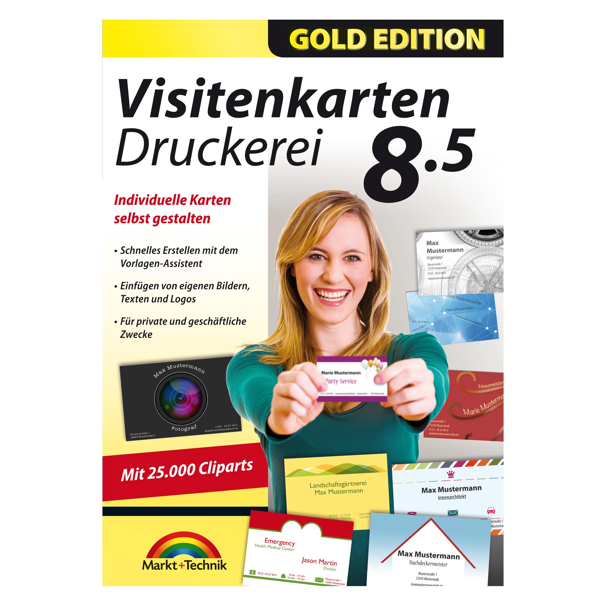 Markt + Technik Visitenkarten Druckerei 8.5 Gold Edition Download Code (1 User, 1 Geräte/User, unbegrenzt) (90810)