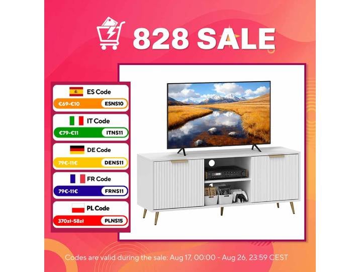Meuble TV Homcom avec 2 compartiments ouverts 120X35X48 cm Blanc