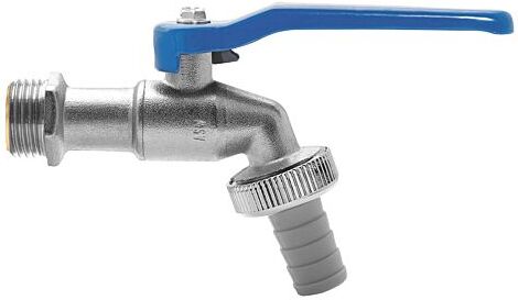 ASW Kugel-Auslaufventil 422507 1/2", Griff blau, Messing matt verchromt, mit Schlauchverschraubung