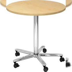 bümö Säulenhubtisch höhenverstellbar, Stehtisch Büro, Bistrotisch rund 80 x 80 cm - Besprechungstisch Ahorn, Stehtisch Holz-Platte, Säule aus Metall