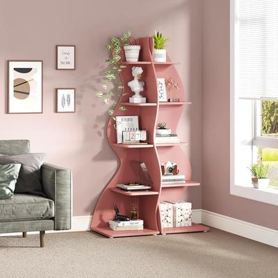 YUZHOU Modern Wood Corner Shelf, 5-Tier Bookshelf Bookcase for Living Room