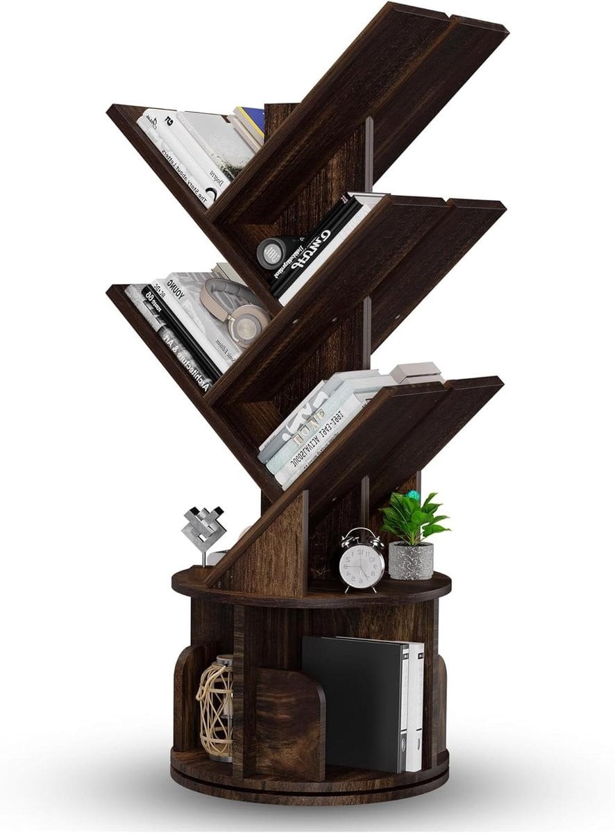 Boom Design Draaiende Boekenplank Boekenkast Toren Bruin