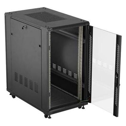 Lanberg Freistehender 19" Rack-Schrank 22U 600x1000 Schwarz mit Glastür (flach verpackt) (22 HE, 19 Zoll Rack) (FF01-6022-12B)