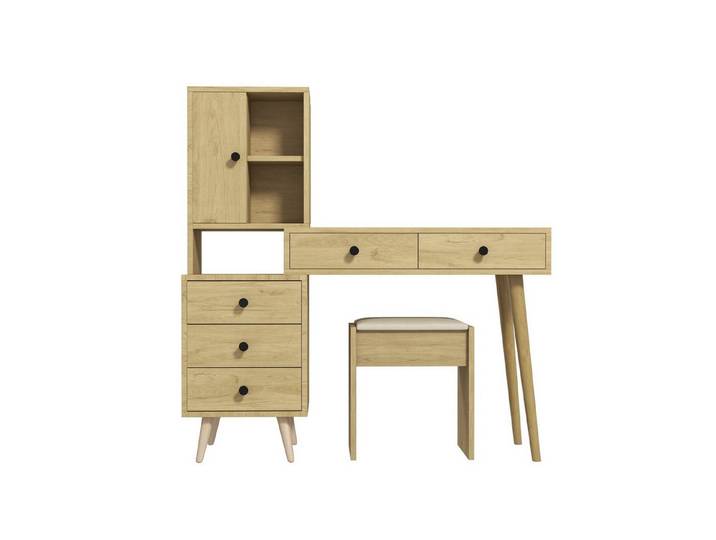 ANYSUN Schminktisch Schminktisch mit Spiegel, Hocker und Schubladen, Eiche Optik., 120 cm hoch, bis 50 kg belastbar, stabile Konstruktion.