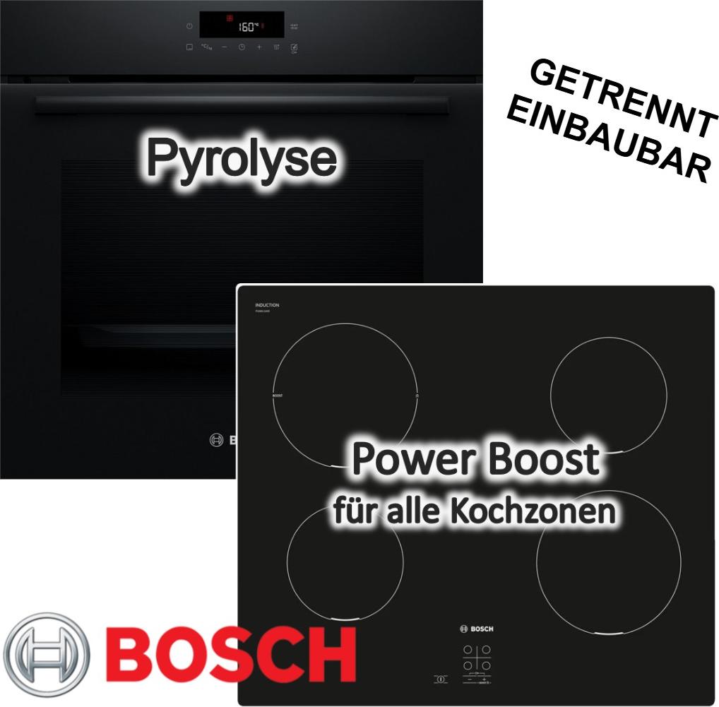 BOSCH Herdset Pyrolyse 3D Heißluft + Induktionskochfeld PowerBoost TouchSelect Rahmenlos