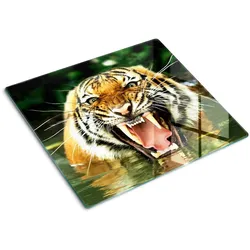 GLASPLATTE 60x52 cm Brüllender Tiger