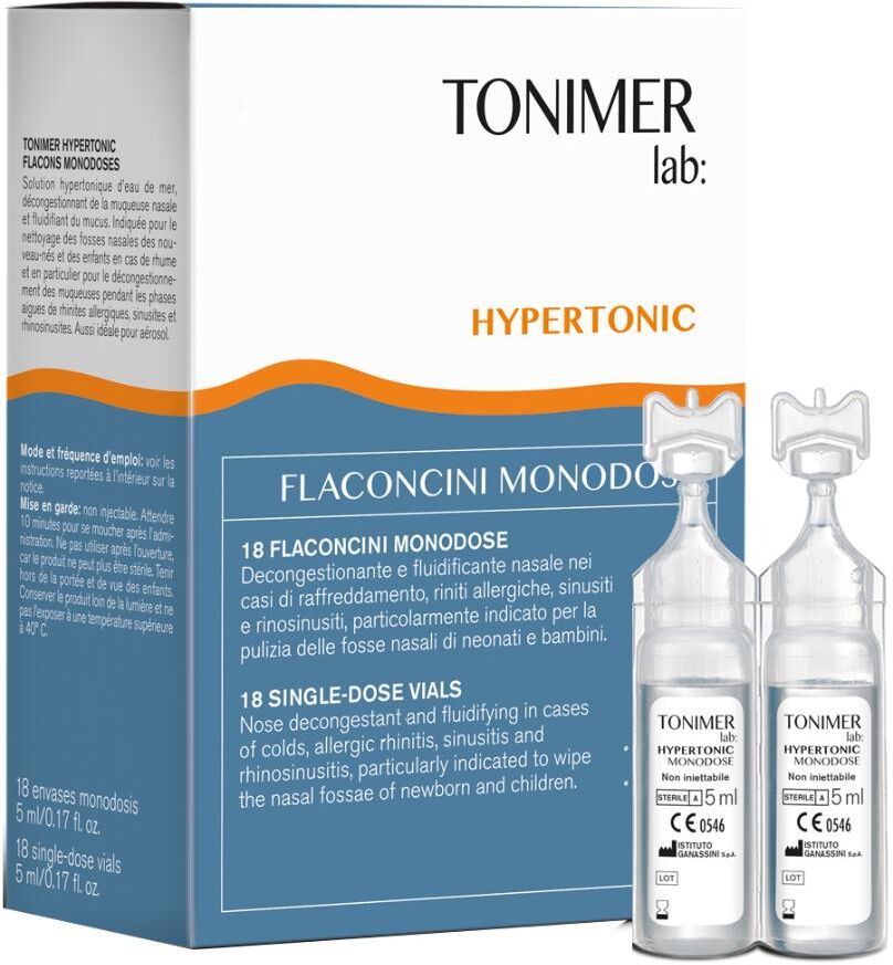 IST.GANASSINI SpA Tonimer Lab Hypertonic 18 Flaconcini Monodose da 5ml - Soluzione Ipertonica