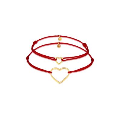 Armketten Set ELLI "Armband Herz Mutter Kind Nylon 925 Silber vergoldet" Gr. 160, gold, Armbänder, Damen, Silber 925 (Sterlingsilber)