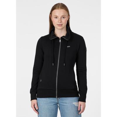 Sweatjacke RAGWEAR "RONETTE A", Damen, Gr. XL, schwarz, angeraute Sweatware, Obermaterial: 70% Baumwolle, 30% Polyester, unifarben, normal, Rundhals, Sweatjacken Sweatjacke, Baumwollmischung mit Marken-Stickerei