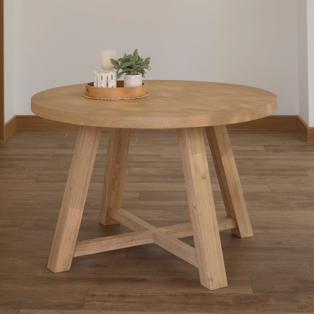 17 Stories Round Solid Wood Dining Table Natural