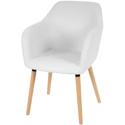 Décoshop26 - Küchen-/Esszimmerstuhl im Retro-Design aus weißem Kunststoff mit hellen Holzbeinen 04_0002360