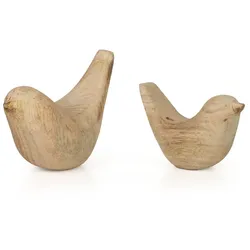 Moritz Dekofigur Pure Nature 2er Set Holzvögel aus Mangoholz handgefertigt naturfarben Dekoration für die Fensterbank oder Regal natürliche Holzfigur Unikat