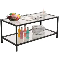 Couchtisch Glasgow Schwarz aus Metall mit Glasplatte