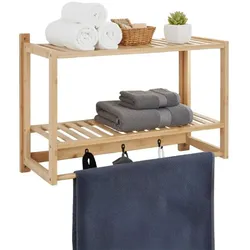 Relaxdays Wandregal Bad mit Haken & Handtuchstange Hellbraun