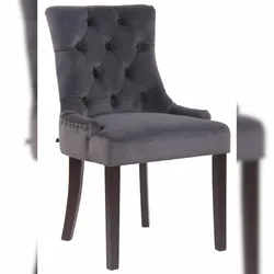Décoshop26 - Esszimmerstuhl x1 antikes Design gesteppt mit dunkelgrauem Samtbezug und 4 braunen Holzbeinen 10_0001932 10_0001932