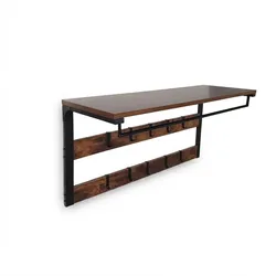 Relaxdays Wandgarderobe, 10 Haken, Ablage & Kleiderstange, HBT 42x80x30 cm, Industrial, MDF, Metall, dunkelbraun/schwarz